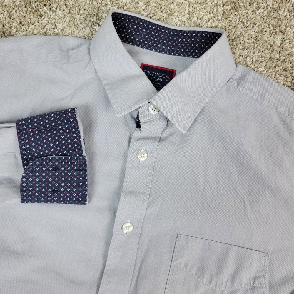 Untuckit Slim Fit Mens Medium Solid Gray Button Up Long Sleeve Flip Cuff